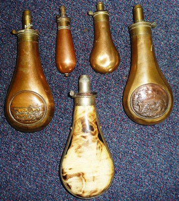 Lot 226 - A Horn and Nickel Plated Powder Flask by G & J W Hawksley, Sheffield, of typical pear shape;...