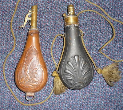 Lot 228 - A Stitched Leather Shot Flask by G & J W Hawkesley, Sheffield, of typical pear shape, embossed with