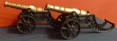 Lot 263 - A Pair of Replica Brass Signal Cannon, each with a 30cm triple ringed  barrel with flared...