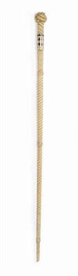 Lot 1034 - A Whale Bone and Tortoiseshell Inlaid Walking Stick, 19th century, with endless rope knot grip over