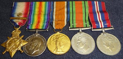 Lot 4 - A First/Second World War "Mons" Group of Five Medals, awarded to 7685 PTE.S.H.CALOW. 1/LEIC:R.,...