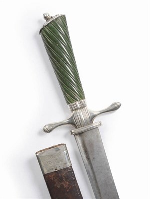 Lot 1037 - An Officer's Silver Mounted Sword, circa 1775, green stained ivory oval section and wrythen...