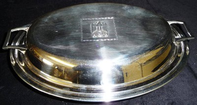 Lot 112 - A German Third Reich "Formal" AH Pattern Silver Entree Dish and Cover by Bruckmann, of oval...