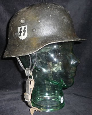 Lot 113 - A German Third Reich SS Officer's Fibreglass Parade Helmet, with two decals, wire mesh air...