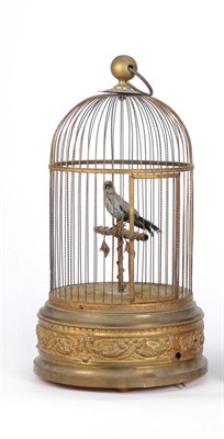 Lot 1046 - A French Singing Bird in Cage Musical Automaton, circa 1900, the domed wirework cage enclosing...