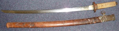 Lot 123 - A Japanese Katana, with unsigned 60.5cm Koto steel blade, one piece copper habaki, copper patinated