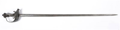 Lot 137 - A 17th Century Mortuary Sword, the 98cm double edge steel blade stamped with a cruciform motif...