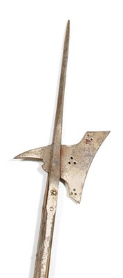 Lot 142 - A 16th Century Swiss/German Halberd, with forward leaning slightly curved axe head pierced with...