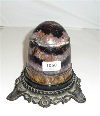 Lot 1050 - A Blue John Spar Door Stop, 19th century, the well marked mammiform piece on a lotus footed...