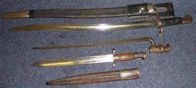 Lot 171 - A British Pattern 1856 "2-Band" Enfield Sword Bayonet, with chequered pressed leather two piece...