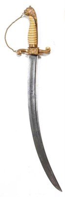 Lot 196 - A Georgian Naval Dirk, the 40.5cm single edge curved steel blade with a broad fuller and a...