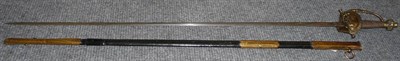 Lot 199 - A Victorian Court Sword, the 80.5cm epee steel blade etched with martial trophy and royal...