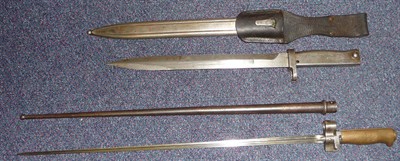 Lot 213 - A Rare German Ersatz Bayonet for the Mauzer Rifle, with plain steel grip and fluted steel scabbard