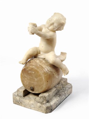 Lot 1064 - Italian School: A Carved Alabaster Figure of a Child Seated on a Barrel, circa 1910, wearing...