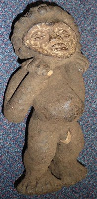 Lot 291 - A Kissi, Sierra Leone Red Stoneware Figure of a Man, standing, his hands raised to his chin,...