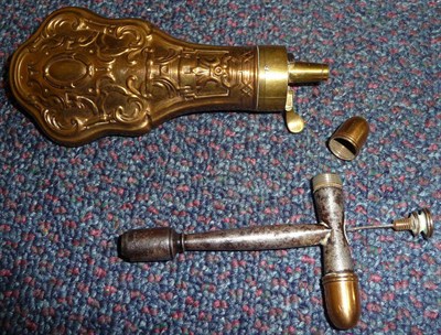 Lot 311 - A 19th Century T Shape Steel Nipple Key, each terminal of the handle with a brass screw top for...