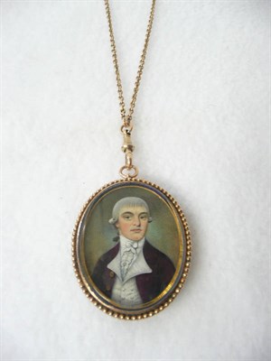 Lot 1069 - American School, circa 1800: Portrait Miniature of a Gentleman, half length, his powdered grey hair