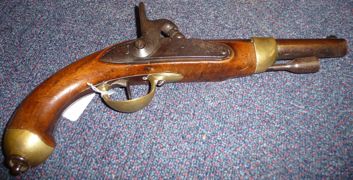 Lot 362 - A French Model 1822 Percussion Cap Cavalry Service Pistol, the 20cm steel barrel numbered 39...