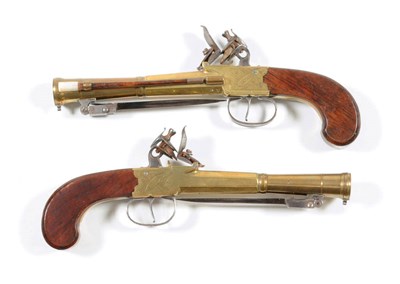 Lot 363 - A Pair of Early 19th Century Flintlock Pistols by J Laugher, Birmingham,  each with 17cm brass...