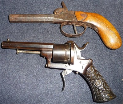 Lot 364 - A Belgian Pinfire Six Shot Revolver, with octagonal barrel, the cylinder with Liege proof...