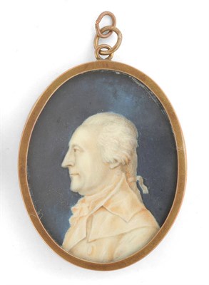 Lot 1072 - English School, circa 1780: Profile Portrait Miniature of a Gentleman, bust length, his hair in...