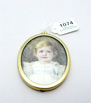 Lot 1074 - Miss Constance E Wise (fl.1910): Portrait Miniature of a Child, with golden hair and blue eyes,...