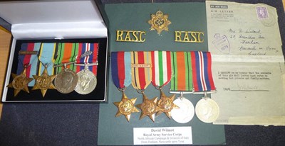 Lot 8 - A Second World War Group of Five Medals, to David Wilmor R.A.S.C., of 1939-45 Star, Africa Star...