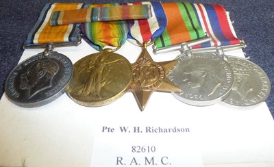 Lot 14 - A First/Second World War Group of Five Medals, awarded to 82610 PTE.W.H.RICHARDSON.R.A.M.C.,...