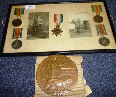 Lot 19 - A First World War Family Group of Medals, comprising a trio of 1914-15 Star, British War Medal...