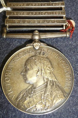 Lot 34 - A Queen's South Africa Medal, with three clasps TRANSVAAL, SOUTH AFRICA 1901 AND SOUTH AFRICA 1902