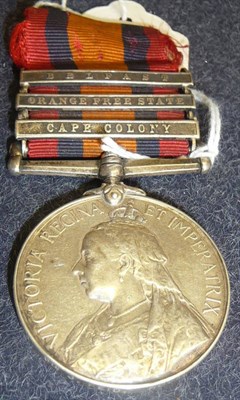 Lot 35 - A Queen's South Africa Medal, with three clasps CAPE COLONY, ORANGE FREE STATE AND BELFAST, awarded