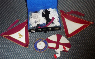 Lot 51 - Masonic Regalia, including two Royal and Select Masters aprons, two Craft aprons, jewels...