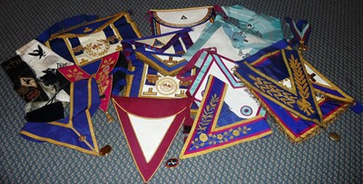 Lot 58 - A Quantity of Masonic Regalia, including nine various aprons, collars and jewels, ties, a hoodwink