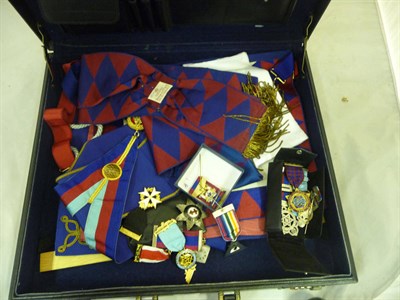 Lot 59 - Two Cases of Masonic Regalia, including Knights of Malta black cloak and red mantle, Malta...