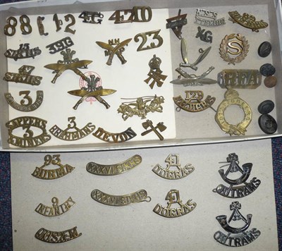 Lot 63 - A Collection of Forty Two British/Indian Regimental Cap Badges, shoulder titles and numbers...