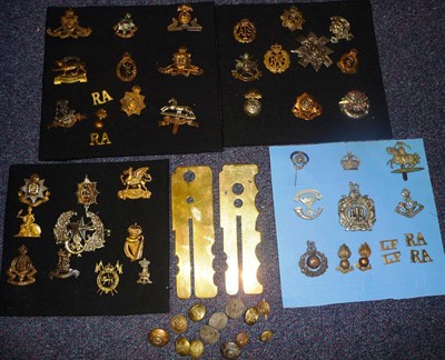 Lot 72 - A Collection of Forty Five Military Cap Badges, lapel badges and shoulder titles, in mainly...