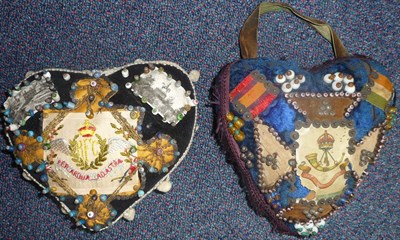 Lot 79 - A First World War Royal Flying Corps Sweetheart Pin  Cushion, of heart shape, pinned with silk...