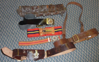 Lot 80 - Militaria, comprising a Queen's Royal Irish Hussars brown leather cross belt and badged pouch,...