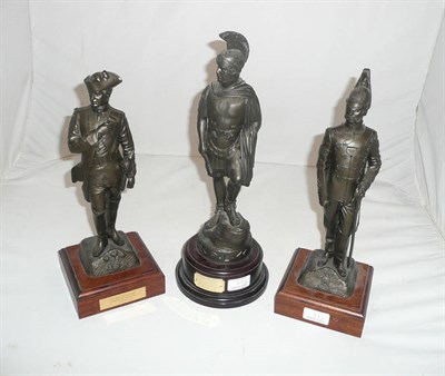 Lot 99 - Three Bronzed Resin Military Figures:- an Officer of the 3rd dragoon Guards (Prince of Wales's)...