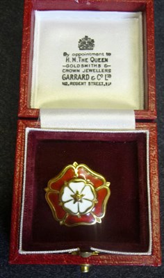 Lot 111 - A 9ct Gold Sweetheart Brooch, as a white enamelled rose superimposed onto a red rose, by...