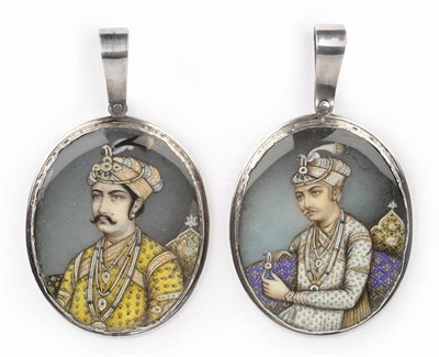 Lot 1090 - A Pair of Indian Colonial Silver Mounted Miniatures, circa 1750-1800, of Shah Akbar and Shah Jahan