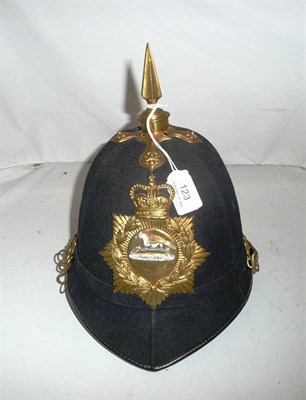 Lot 123 - A Blue Cloth Helmet to Drum Sergeant Major Lewis Bandy, Yorkshire Regiment, with brass spike,...