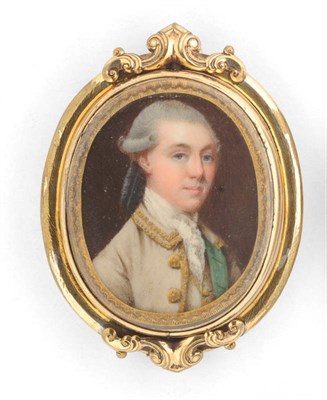 Lot 1091 - French School, 19th century: Portrait Miniature of a Young Gentleman, his hair en queue,...