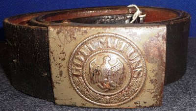 Lot 137 - A German Third Reich Army NCO's Leather Belt, with green enamelled steel buckle, the tab...