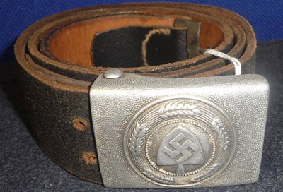 Lot 138 - A German Third Reich RAD Leather Belt, the white metal buckle with hammered finish, the tab stamped