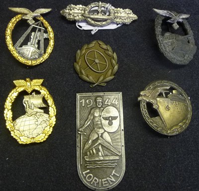 Lot 153 - A German Third Reich Driver's Proficiency Badge, pin repaired; Six replica badges, comprising Naval