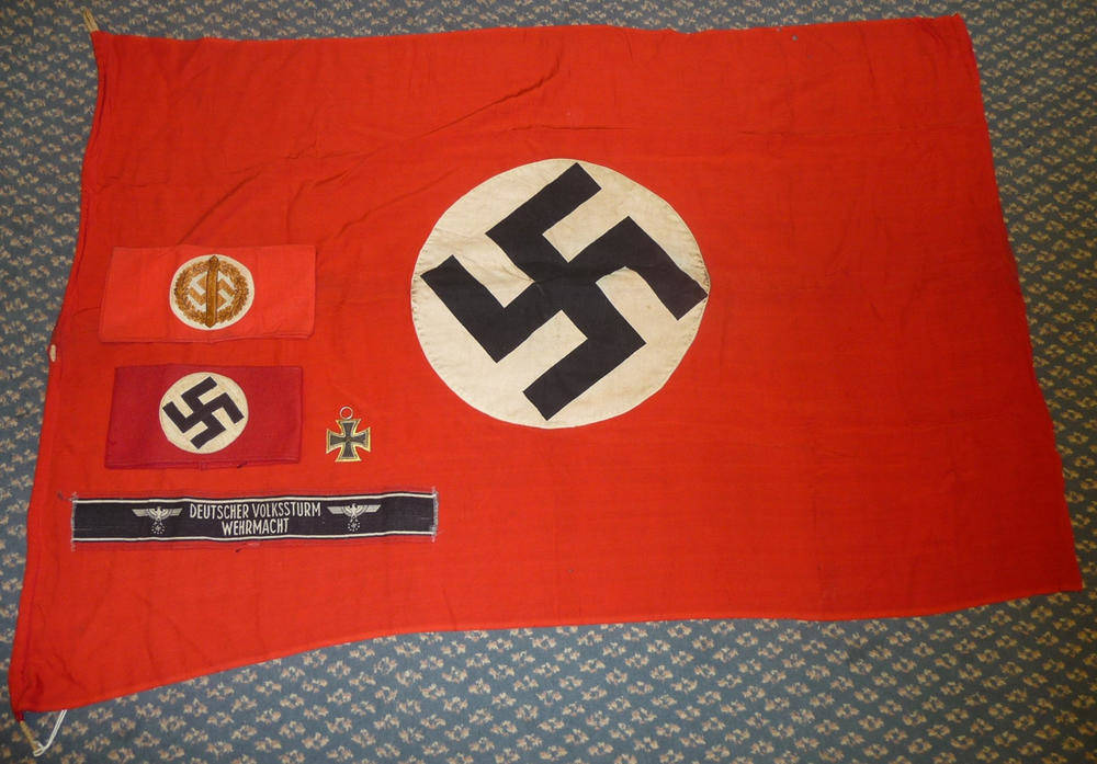 Lot 163 - A German Third Reich "Deutscher Volkssturm Wehrmacht" Armband, ends trimmed; two SA Sports...