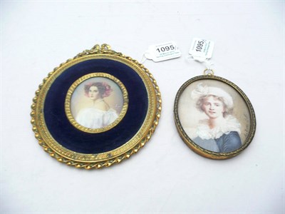 Lot 1095 - A Corsi Lalli: Portrait Miniature of a Young Woman, 19th century, half length, wearing a mob...