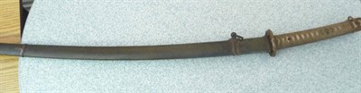 Lot 194 - A  19th Century Japanese Katana,  the 66.5cm steel blade with one piece brass habaki, prunus...