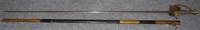 Lot 211 - A Victorian Court Sword, the 80.5cm epee steel blade etched with martial trophy and royal...